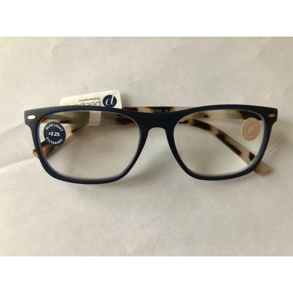 NEW NAVY CHAI TORTOISE PEEPERS BLUE LIGHT READING GLASSES +2.25